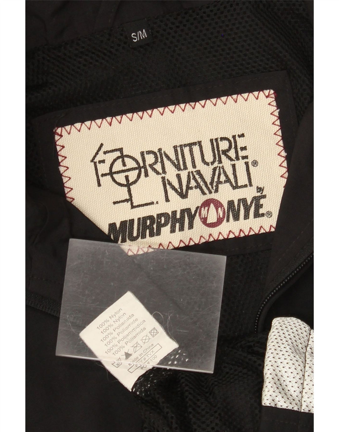 MURPHY & NYE Grafisk regnjakke til mænd UK 36 Small Black Colourblock Nylon