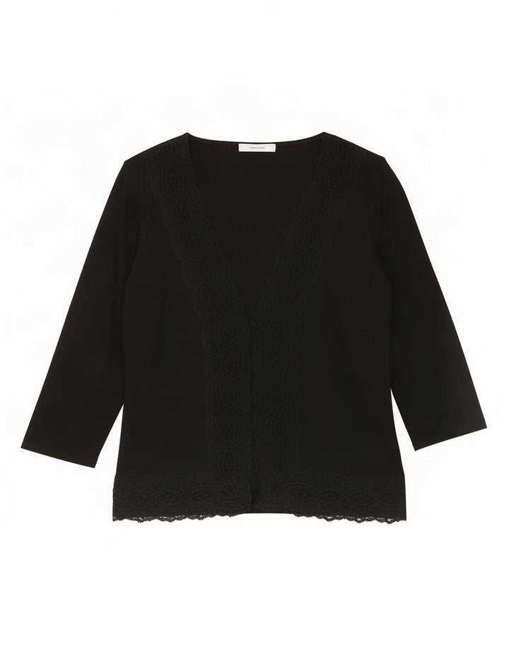 Marks & Spencer skjortebluse med 3/4 ærmer til kvinder UK 14 Medium Sort viskose