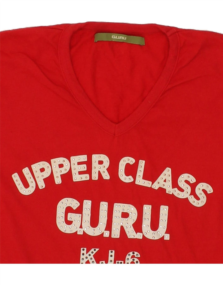 GURU Womens Oversized Graphic Top Long Sleeve UK 10 Small Red Cotton Vintage Guru and Second-Hand Guru from Messina Hembry 