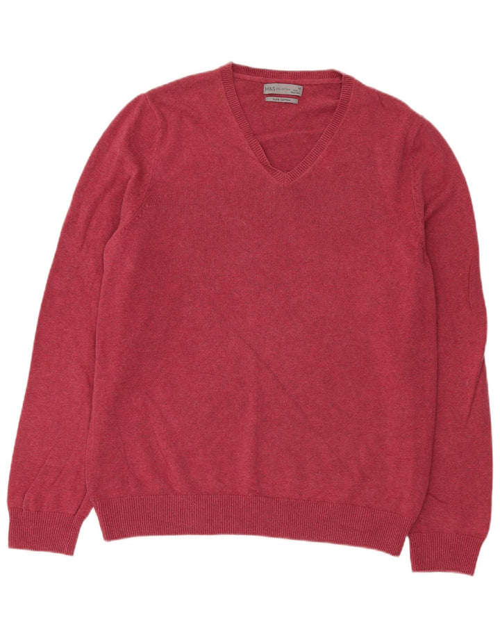 Marks & Spencer Herre V-hals sweater Medium Bourgogne bomuld