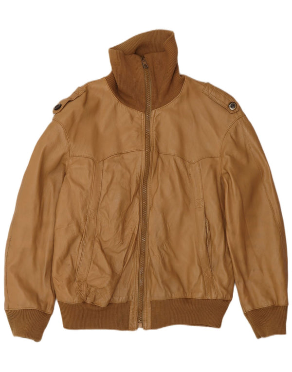 Vintage Mens Military Bomber Leather Jacket UK 38 Medium Beige