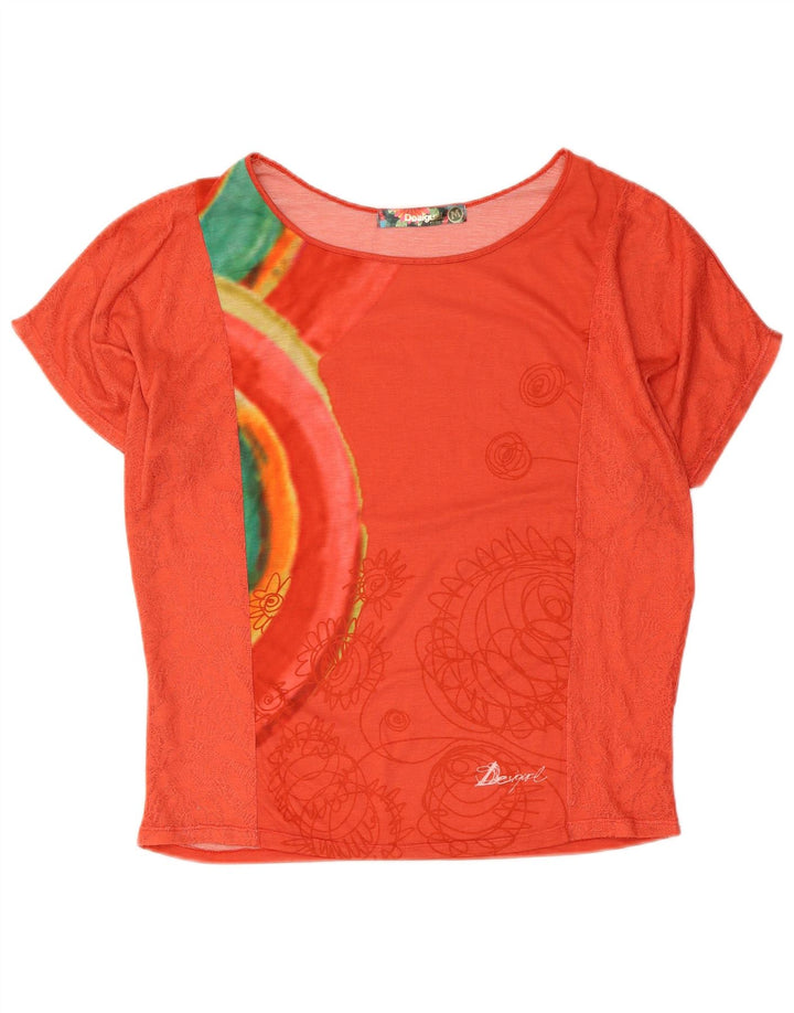 Desigual Dame Grafisk T-Shirt Top UK 14 Medium Rød Geometrisk