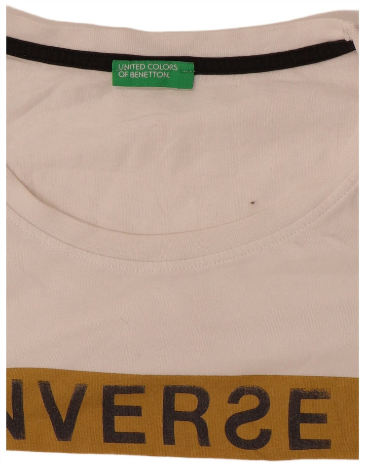 Benetton Herre grafisk T-shirt Top Medium White