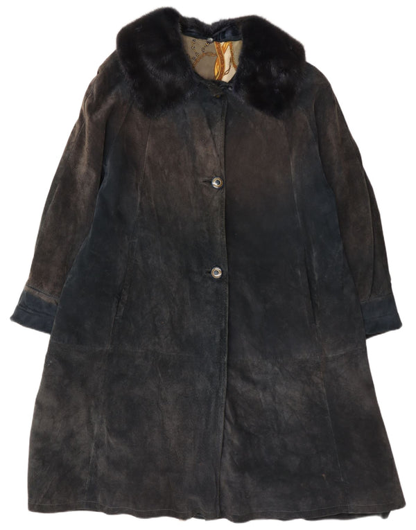 Vintage ruskindsfrakke til kvinder UK 14 Large Navy Blue