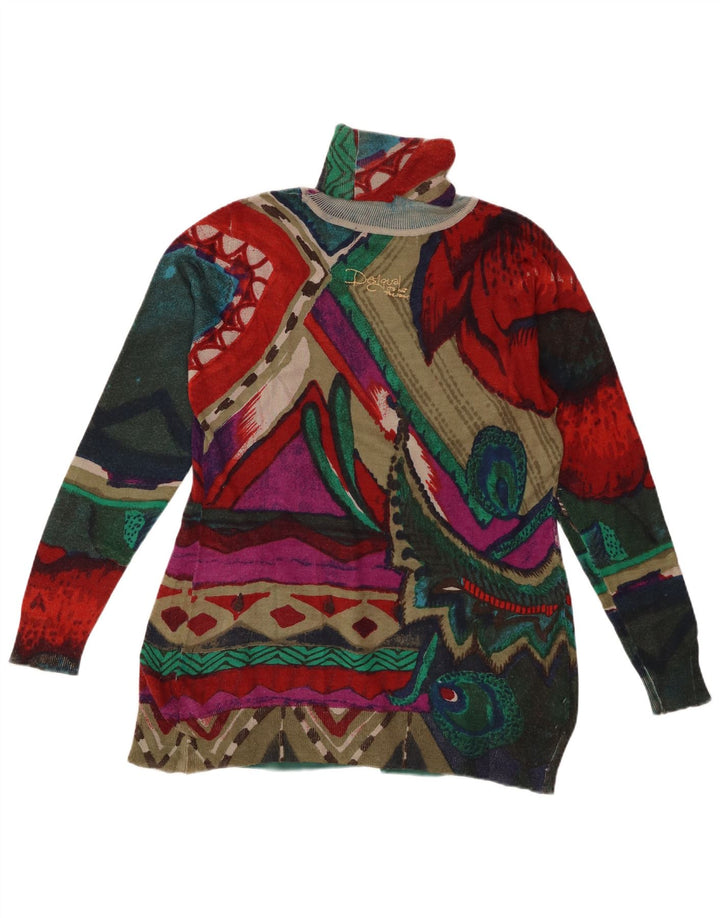 Desigual Dame Roll Neck Jumper Sweater UK 18 XL Flerfarvet Geometrisk