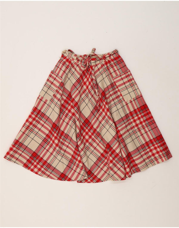 Vintage kvinders høj talje A-linje nederdel UK 12 Medium W26 rød ternet uld