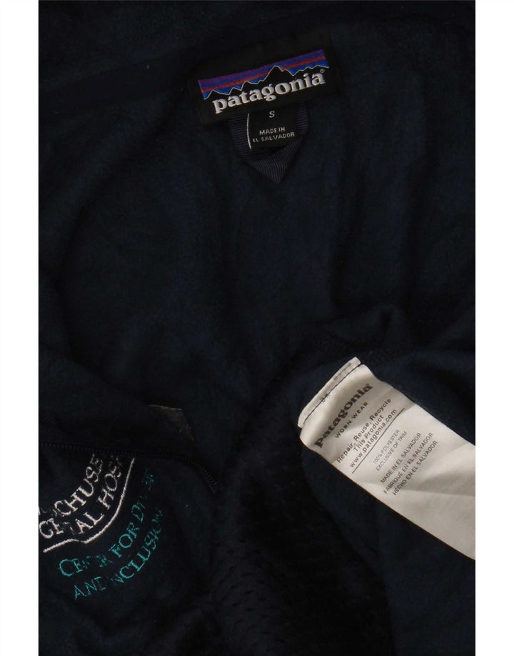 Patagonia Dame grafisk fleecejakke UK 10 Small Navy Blue Polyester