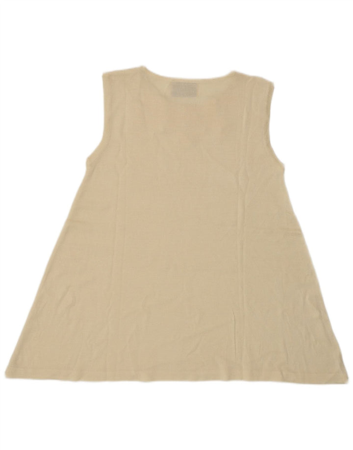 Vintage Dame ærmeløs bluse Top UK 8 Small Off White Floral