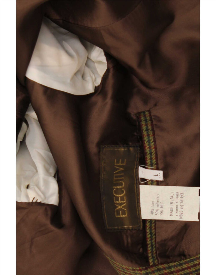 Vintage herre 2-knaps blazerjakke UK 40 Large Khaki Check Wool