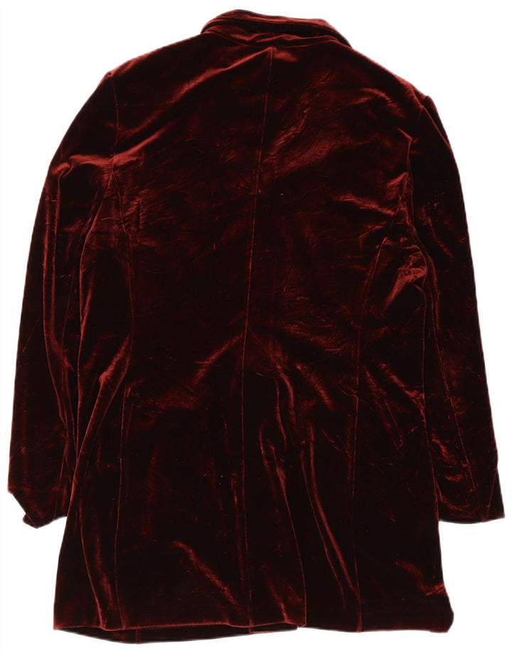 VINTAGE Dame 3-knaps Velour Blazer Jacket UK 10 Small Burgundy