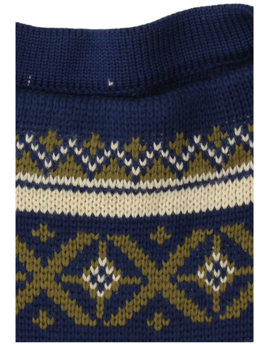 VINTAGE Herre Boat Neck Jumper Sweater Medium Navy Blue Fair Isle