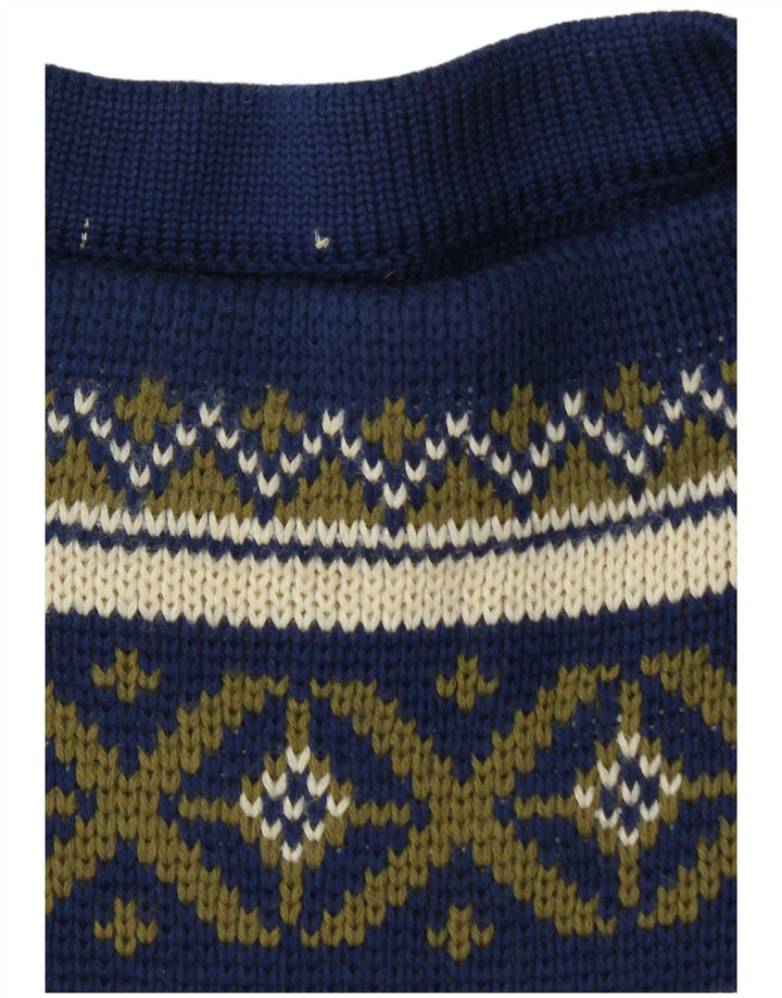 VINTAGE Herre Boat Neck Jumper Sweater Medium Navy Blue Fair Isle