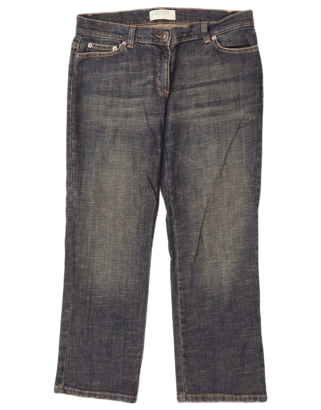 Benetton Dame Cropped Jeans IT 44 Medium W30 L25 Marineblå Bomuld