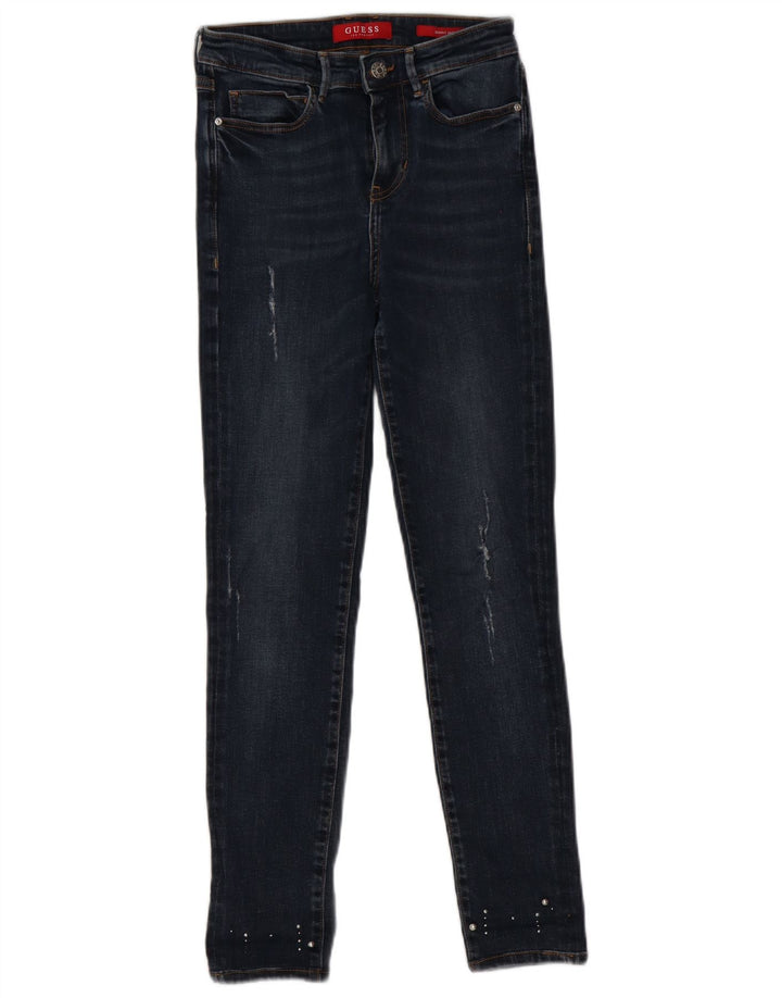 Guess Kvinders Distressed Skinny Jeans W25 L26 Navy Blue Polyester