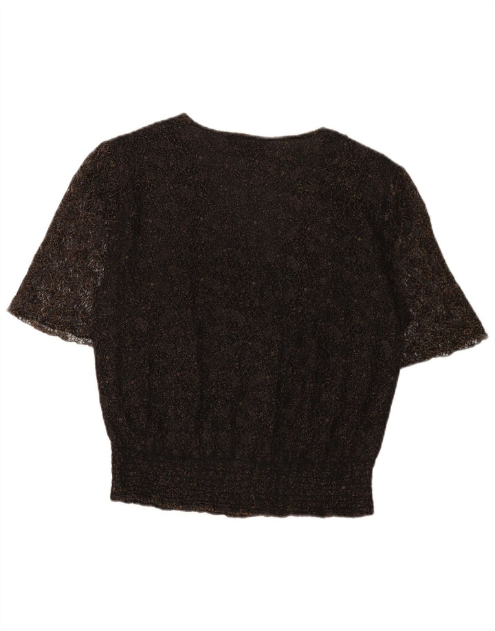Vintage Dame Bluse Top UK 16 Large Black Floral