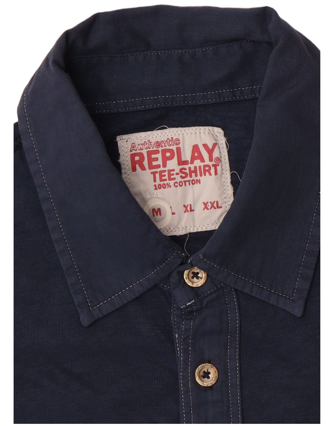 Replay Herre Polo Shirt Medium Navy Blue Bomuld