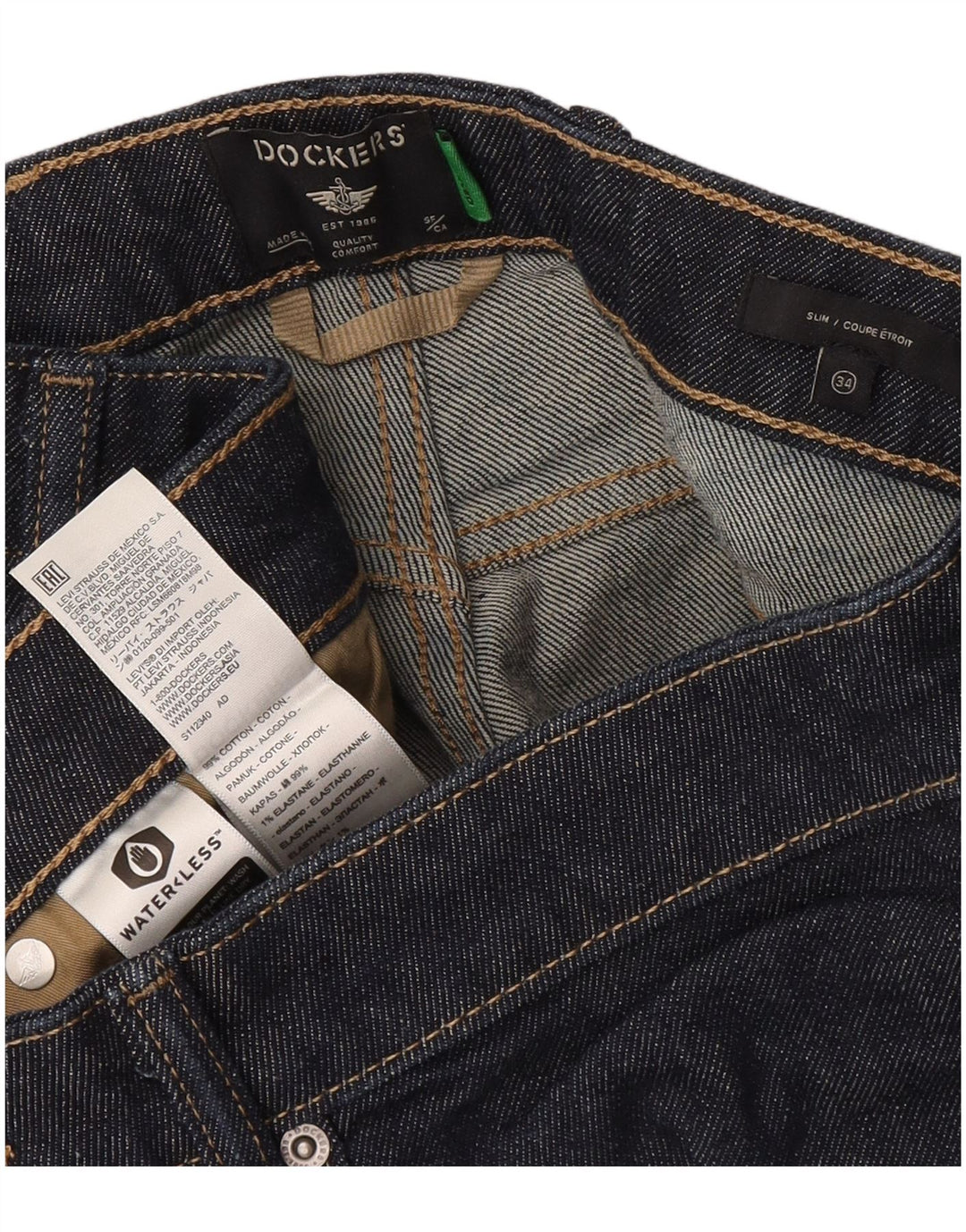 Dockers Herre Slim Jeans W34 L32 Marineblå Bomuld