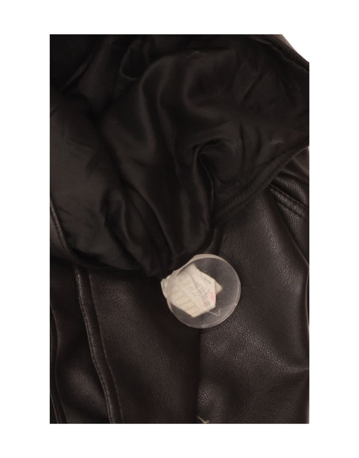 VINTAGE Womens Oversized Crop Læder Biker Jacket UK 10 Small Black