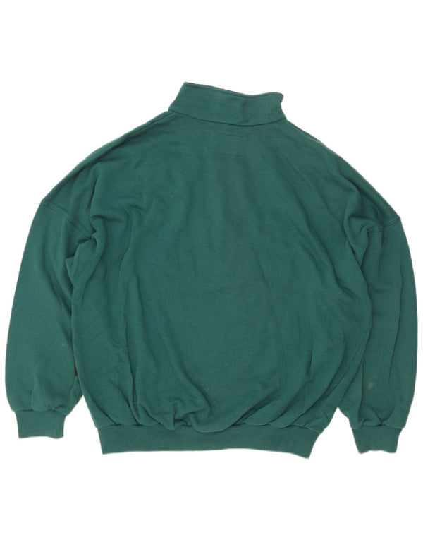 Vintage sweatshirt med lynlås til mænd XL Grøn Colourblock Bomuld