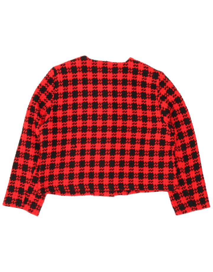 VINTAGE Dame Crop 4-knaps blazerjakke UK 18 XL rød ternet
