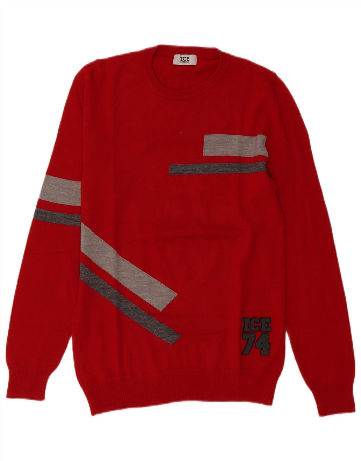 Iceberg Dame Jumper Sweater UK 10 Lille Rød Colourblock Uld