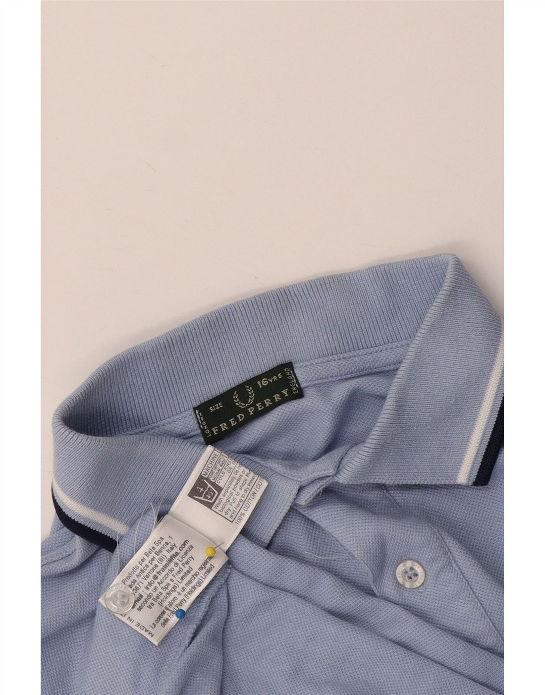 FRED PERRY drenge poloshirt 15-16 år blå stribet bomuld