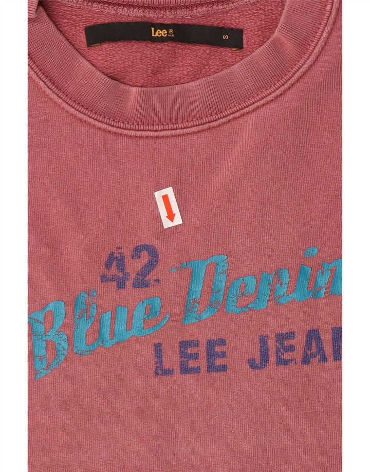 LEE Womens Graphic Crop Sweatshirt Jumper UK 10 Small Maroon Cotton