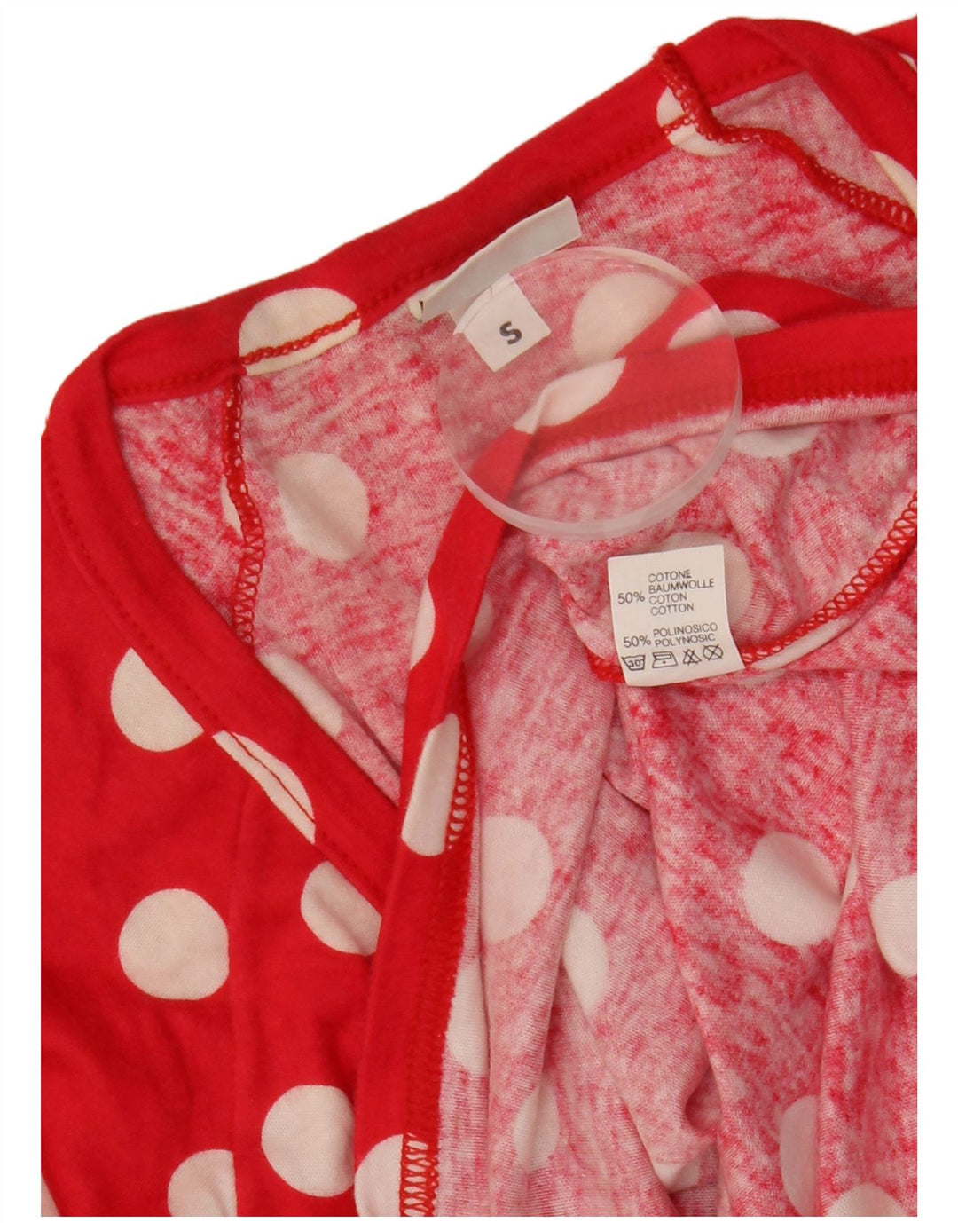 BENETTON Dame Oversized Batwing Top 3/4 ærmer UK 10 Small Red Polka Dot