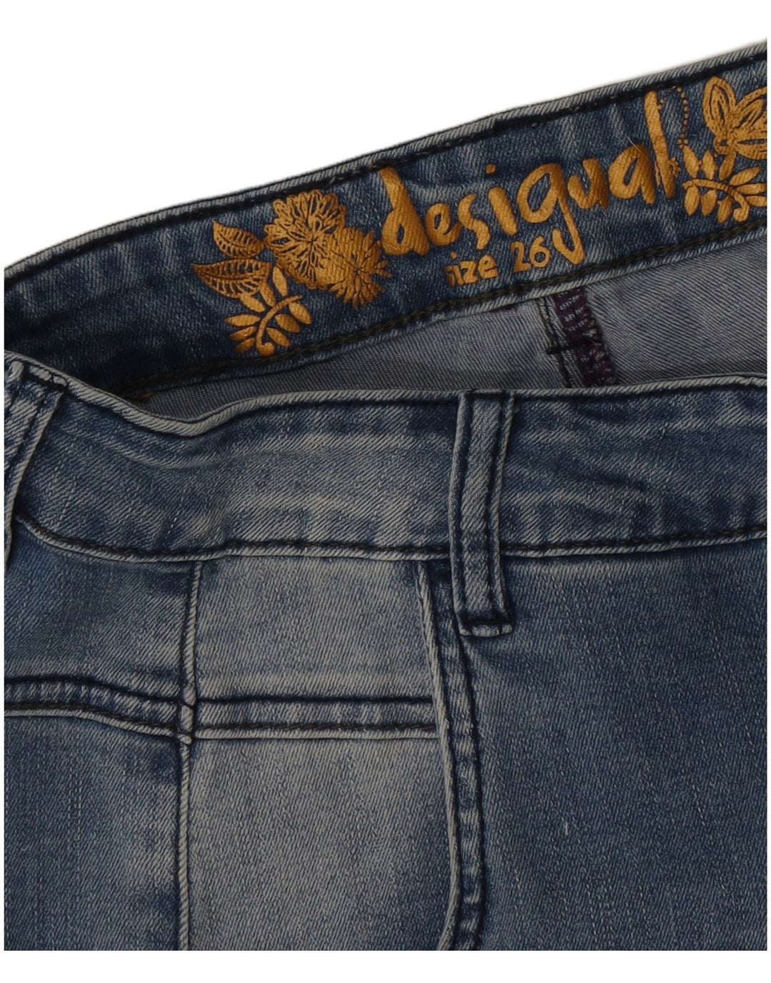 Desigual Dame Distressed Slim Jeans W26 L26 Blue Floral