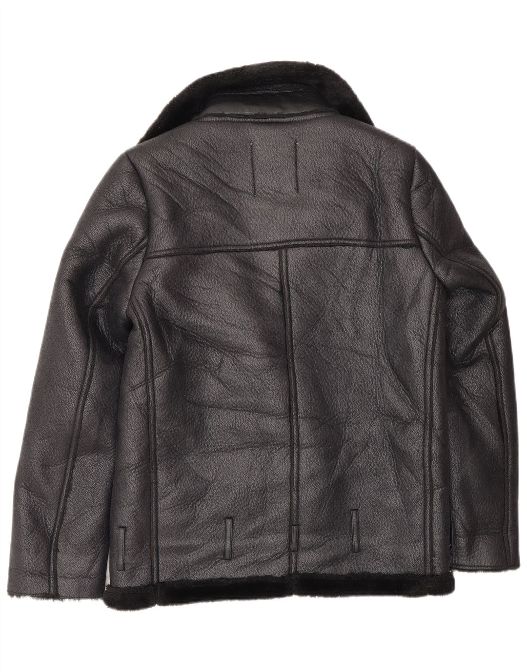 Zara Dame Oversized Loose Fit Biker Sherpa Jacket UK 6 XS Sort Polyester