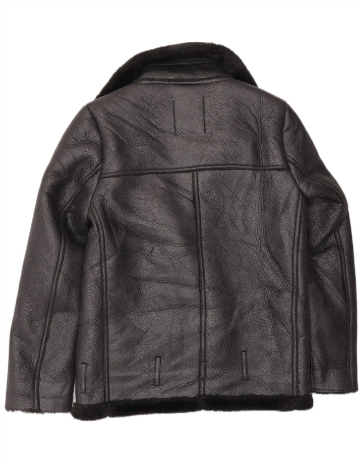 Zara Dame Oversized Loose Fit Biker Sherpa Jacket UK 6 XS Sort Polyester