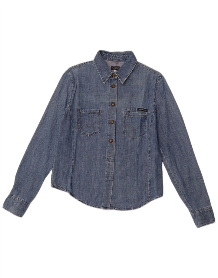 ARMANI JEANS Dame Denim Shirt UK 14 Medium Blue Cotton