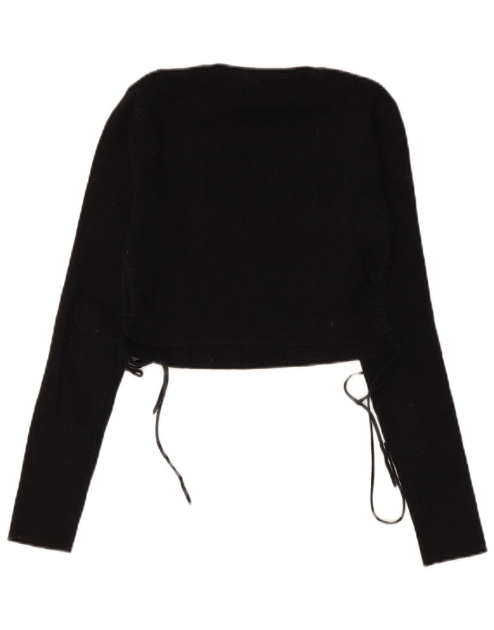 Zara Womens Crop Top Langærmet UK 14 Large Black