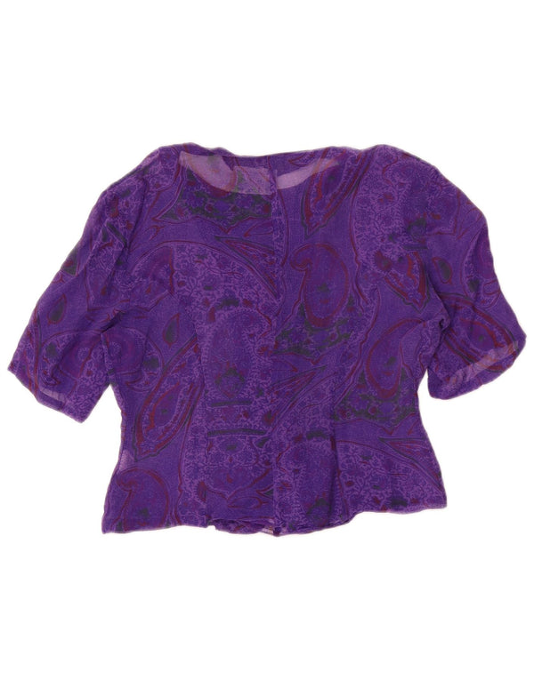 i Blues Womens Crop kortærmet skjortebluse UK 10 Small Purple Paisley