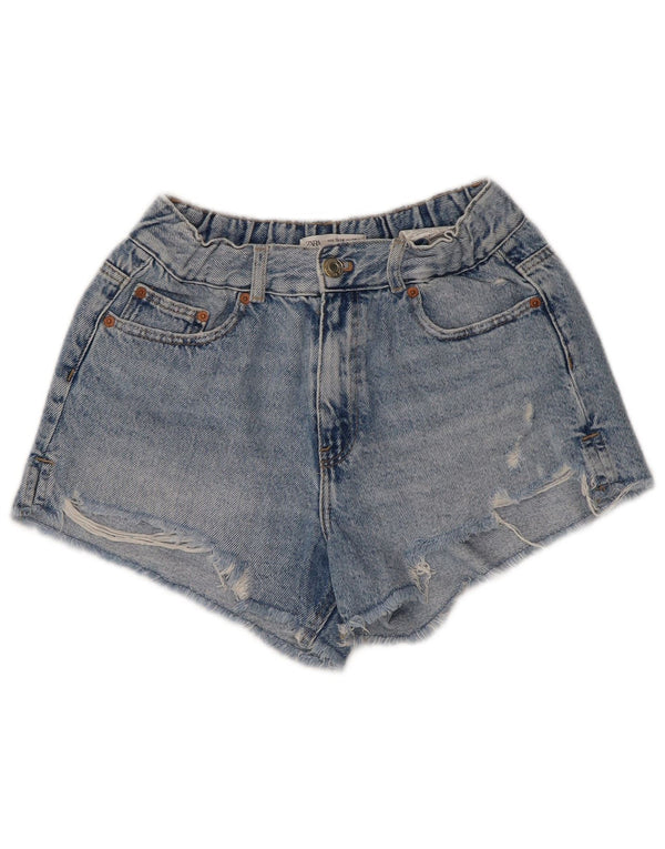 ZARA Piger High Waist Distressed Denim Shorts 13-14 år W28 Blå