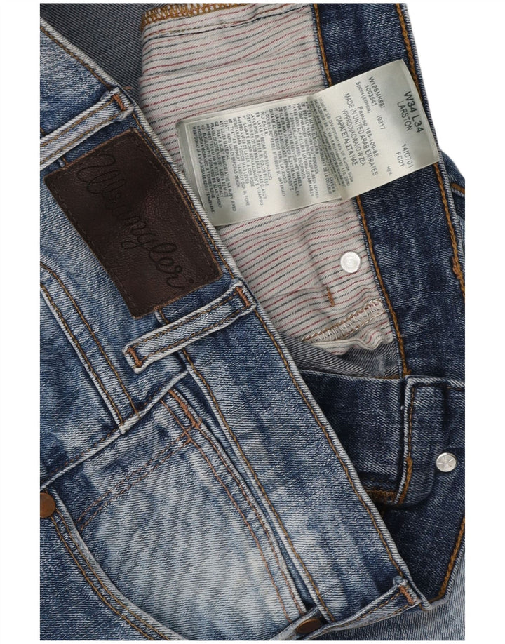 WRANGLER Herre Larston Straight Jeans W34 L27 Blå Bomuld