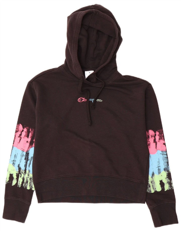 Champion Dame Grafisk Oversized Hoodie Jumper UK 10 Small Black