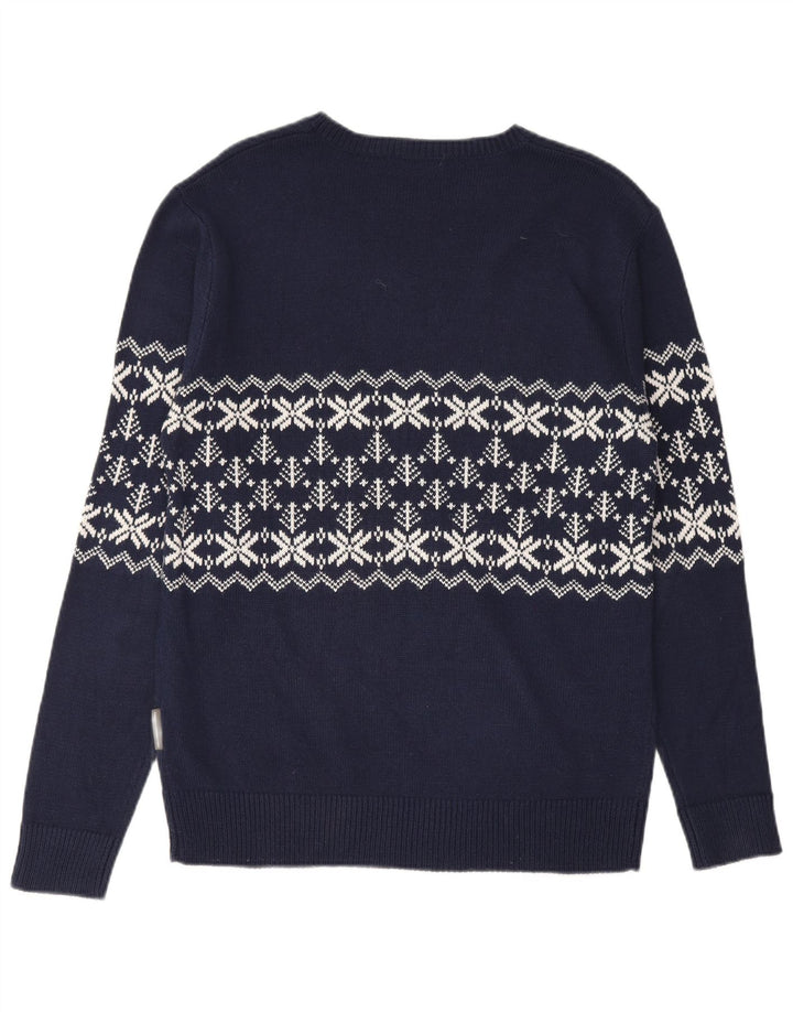 FRANSK FORBINDELSE Herre Crew Neck Jumper Sweater Medium Navy Blue Fair Isle
