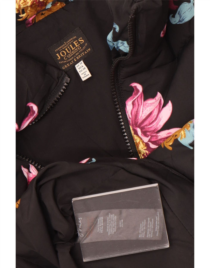 Joules Dame Oversized Polstret Jakke UK 10 Small Black Floral Polyester