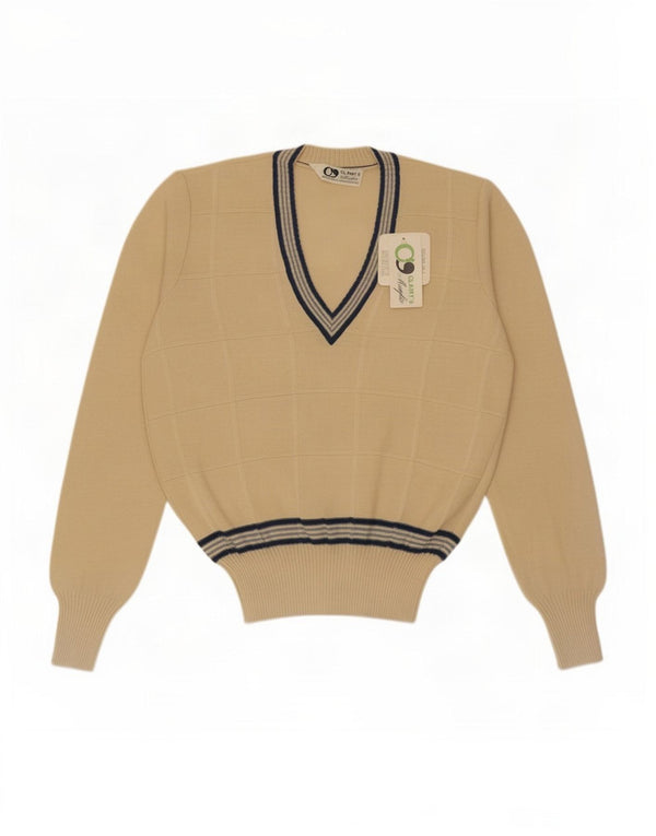 Vintage Herre V-hals sweater IT 50 Medium Beige Stribet