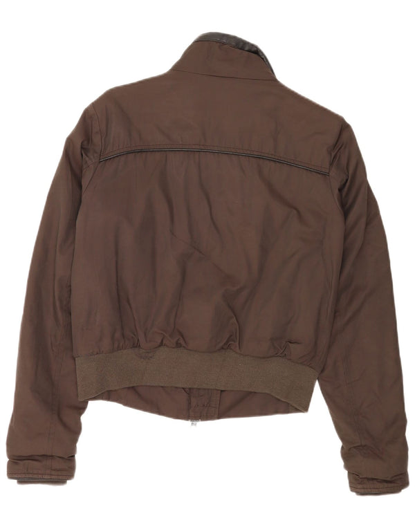 Refrigue Womens Crop Bomber Jacket UK 12 Medium Brown Bomuld