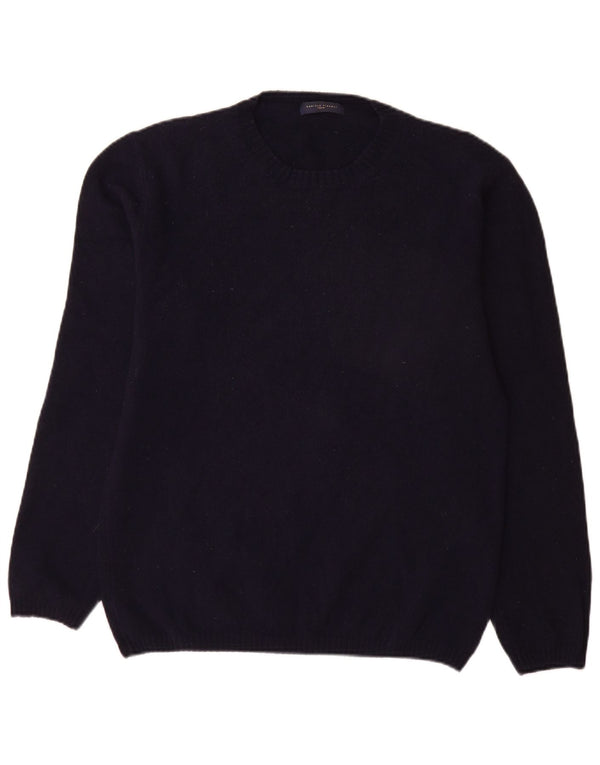 Daniele Fiesoli Herre Crew Neck Jumper Sweater Large Navy Blue Merino Wool