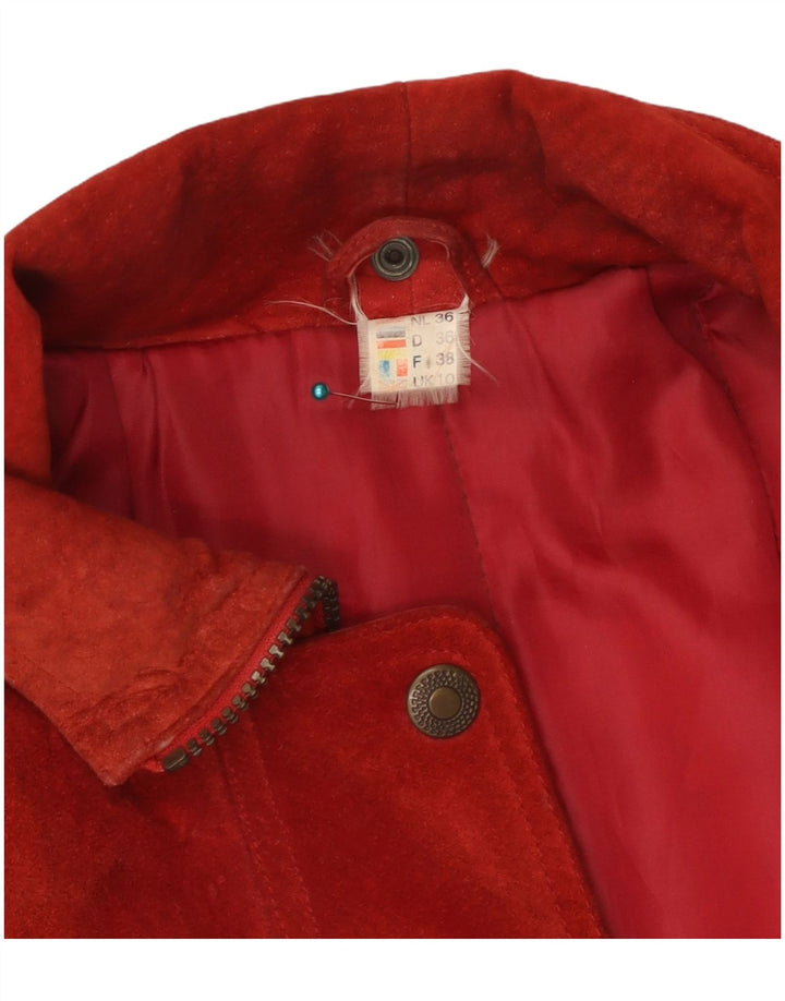 Vintage Dame Ruskind Oversized Overfrakke UK 10 Lille Rød