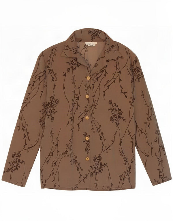 Silvia Bauer Dame Gennemsigtig Skjorte Bluse IT 46 Large Khaki Floral