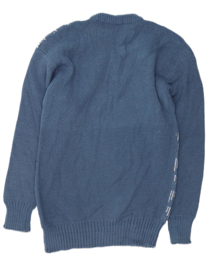 VINTAGE Mens Crew Neck Jumper Sweater Small Blue Geometric