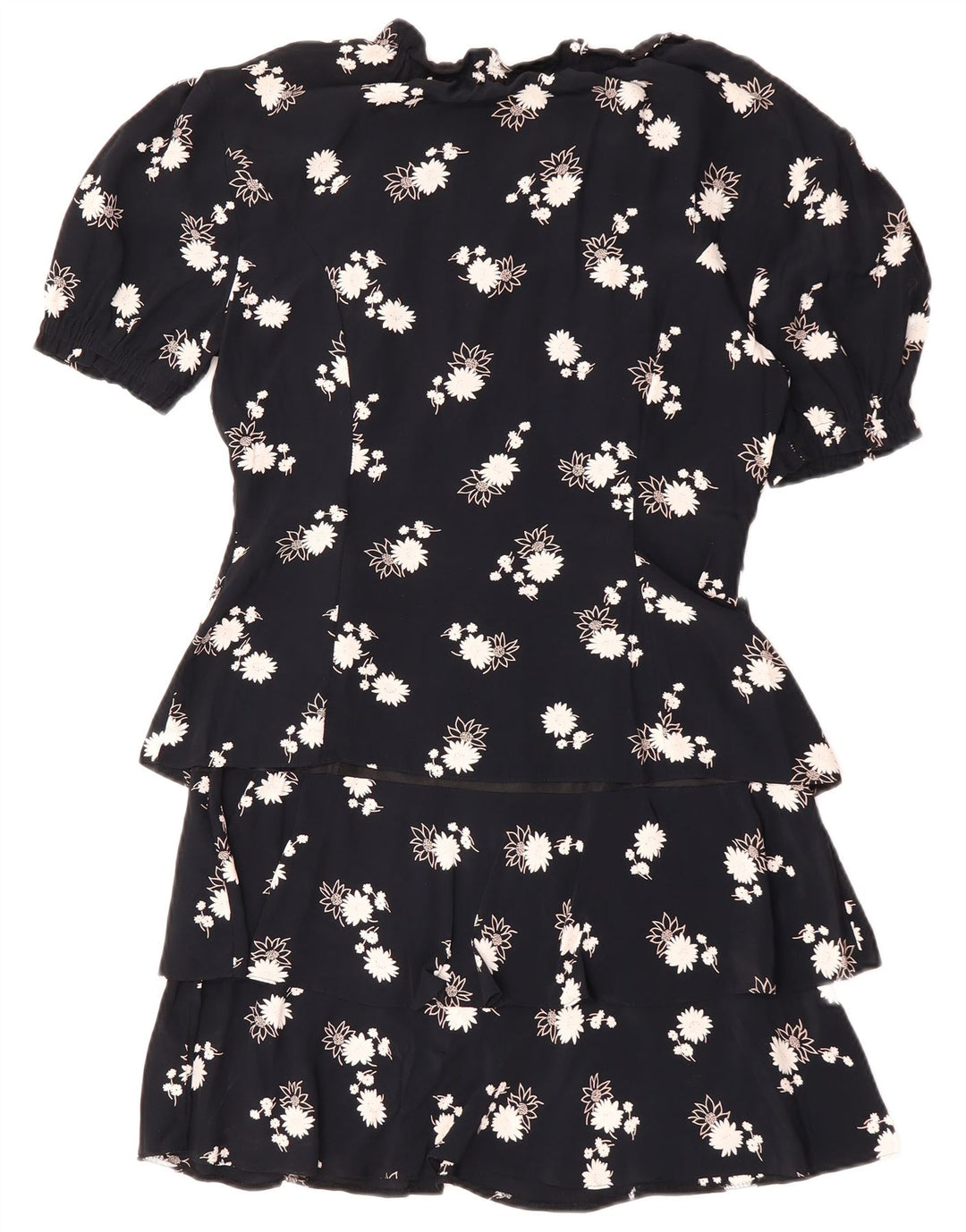 VINTAGE Womens Peplum Dress EU 38 Medium Navy Blue Floral Viscose