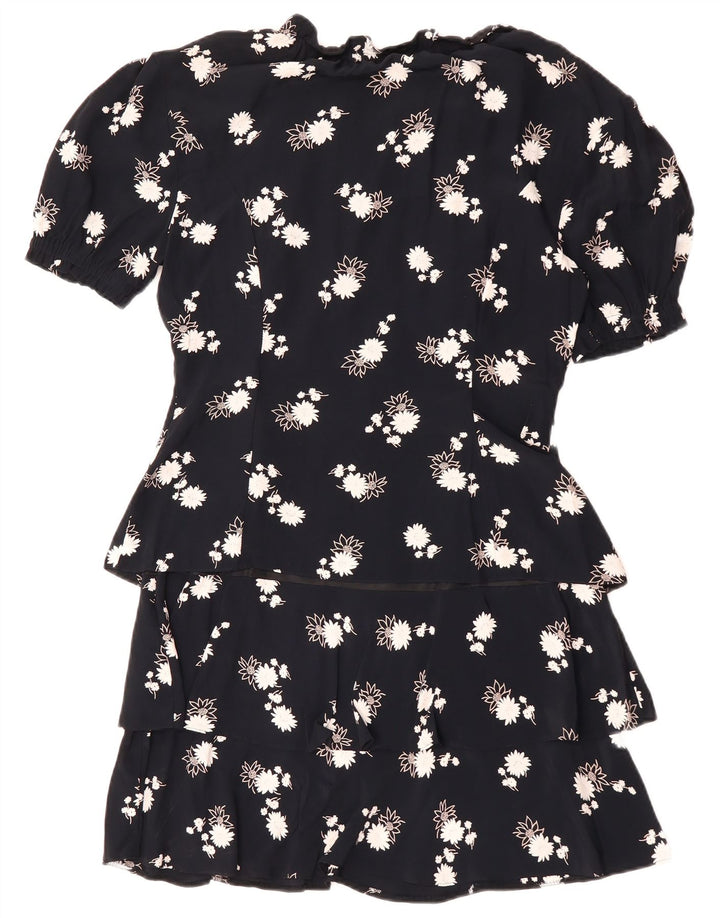 VINTAGE Womens Peplum Dress EU 38 Medium Navy Blue Floral Viscose