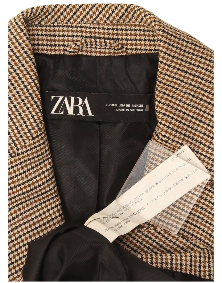 Zara Dame 1-knaps blazerjakke EU 38 Lille brun Houndstooth