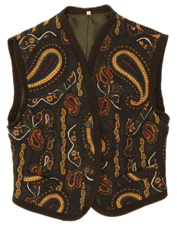 Vintage damevest IT 44 Medium Grøn Paisley Wool