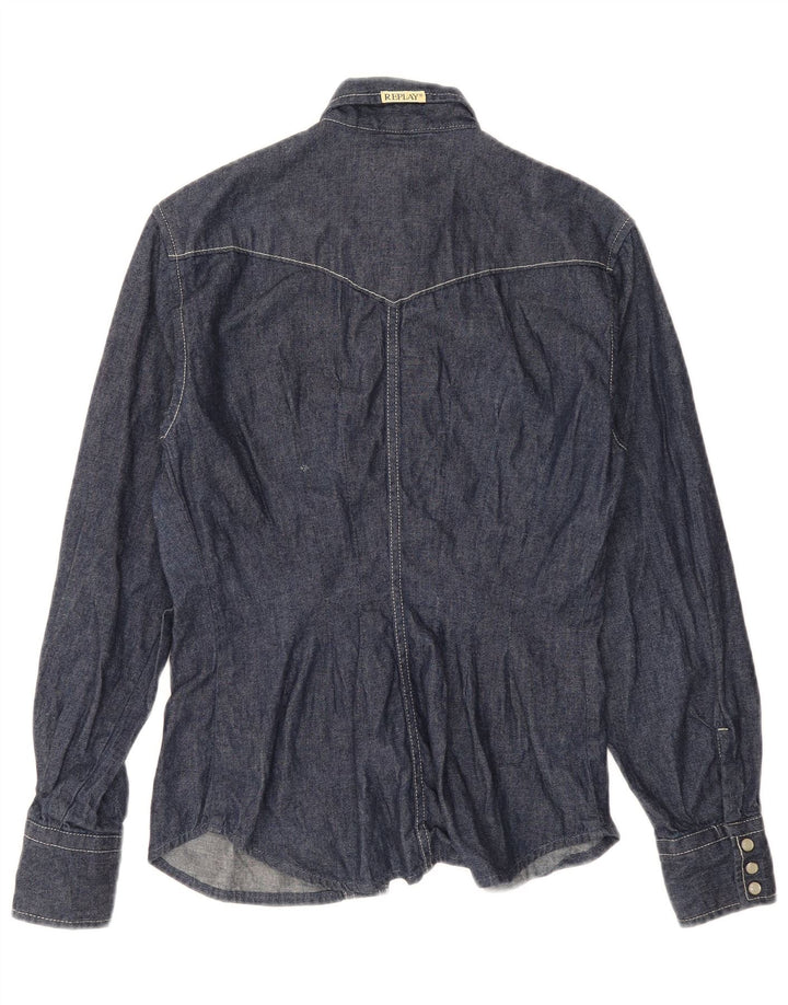 REPLAY Dame Denim Shirt UK 12 Medium Navy Blue